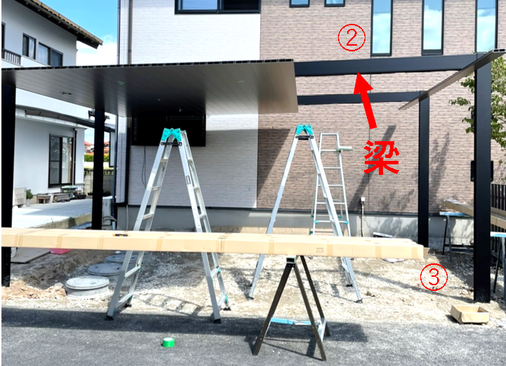 益田市で施工したカーポートのある駐車スペース