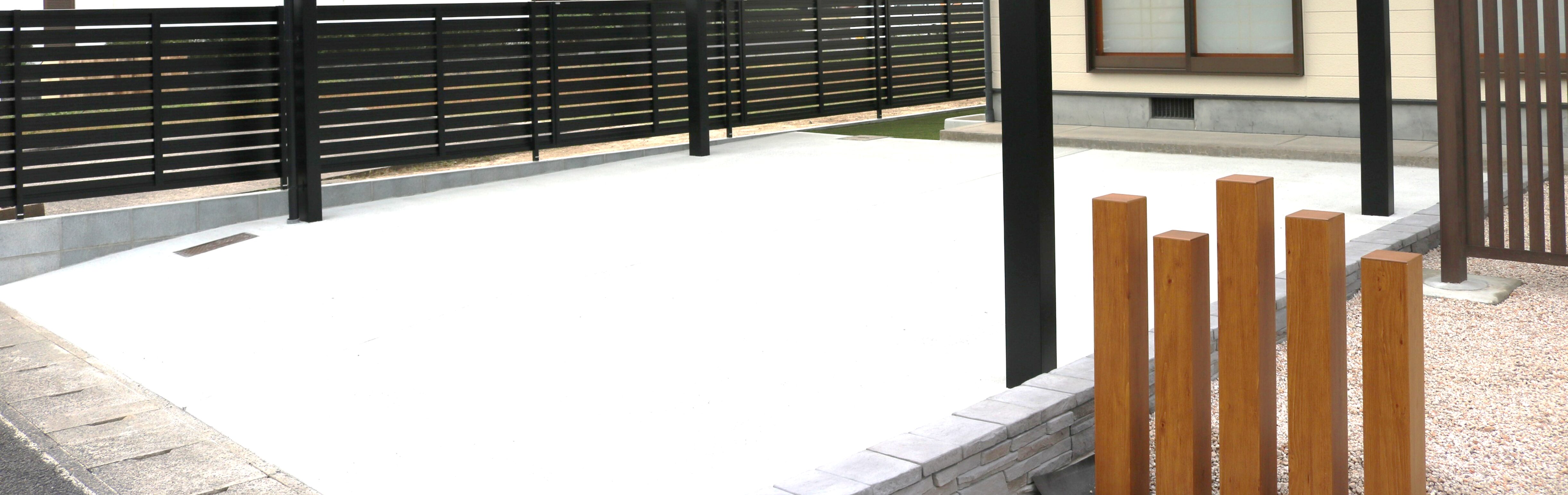 益田市 外構工事 デザイン性のある門柱とアプローチの仕上がり